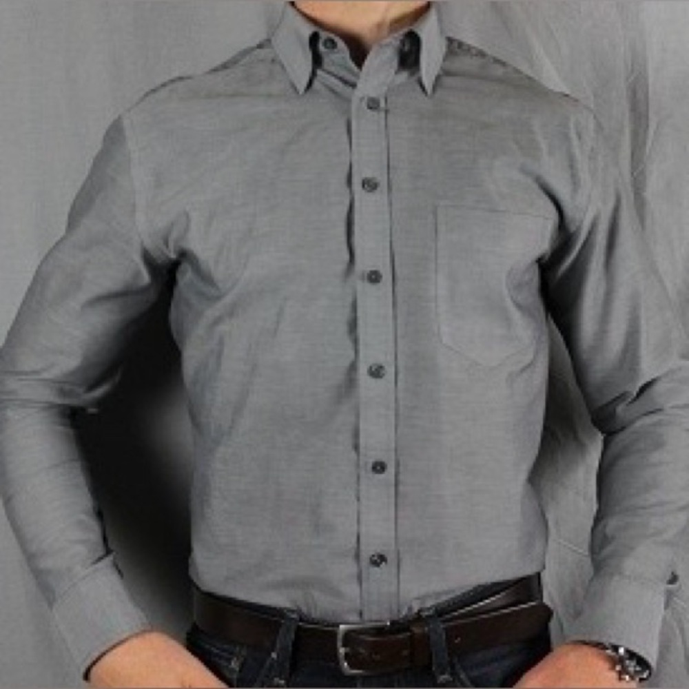 Merona Men's Long Sleeve Button Up Dress Shirt Gray Extra Large